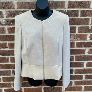 Preston & York front metallic zipper cropped fitted cream blazer  jacket Sz 10